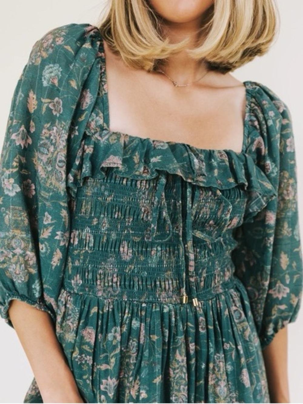 Free People Oasis Floral Midi Dress Jade Green Size Small Boho Western - Picture 9 of 17